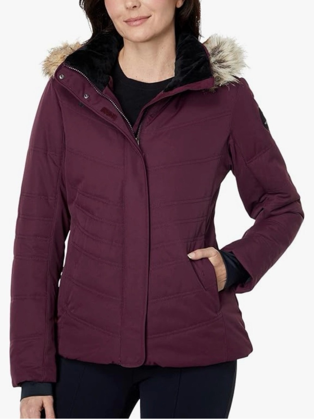 Obermeyer Tuscany‎ II Ski Jacket Faux Fur Hood Sz 8 Plum Purple Parka